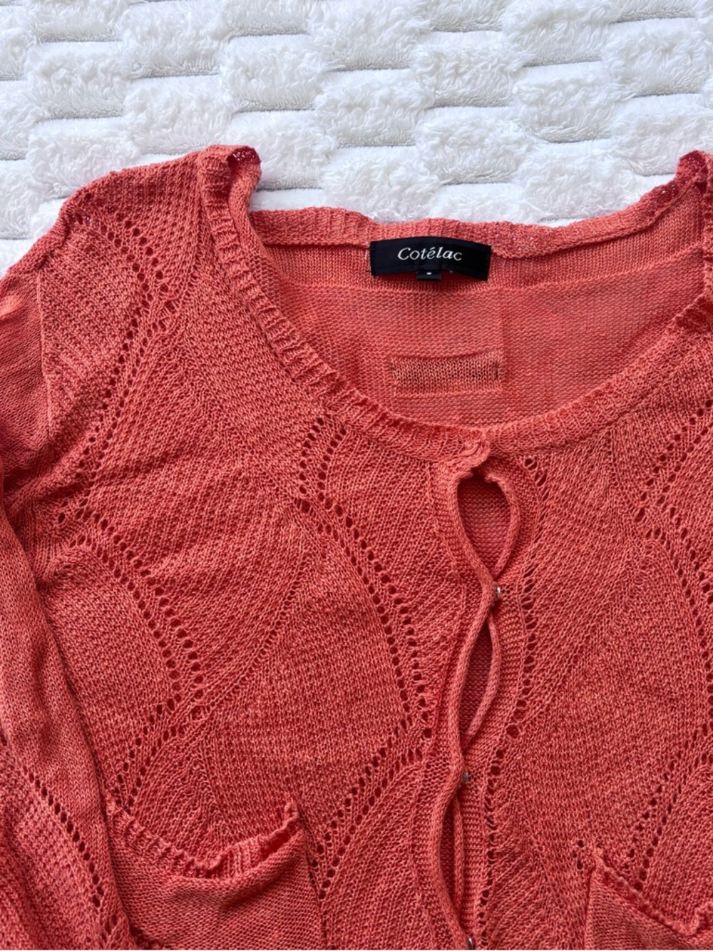 Cotélac Women's Open-Knit Rust Orange Buttonless Cardigan - Picture 2 of 7